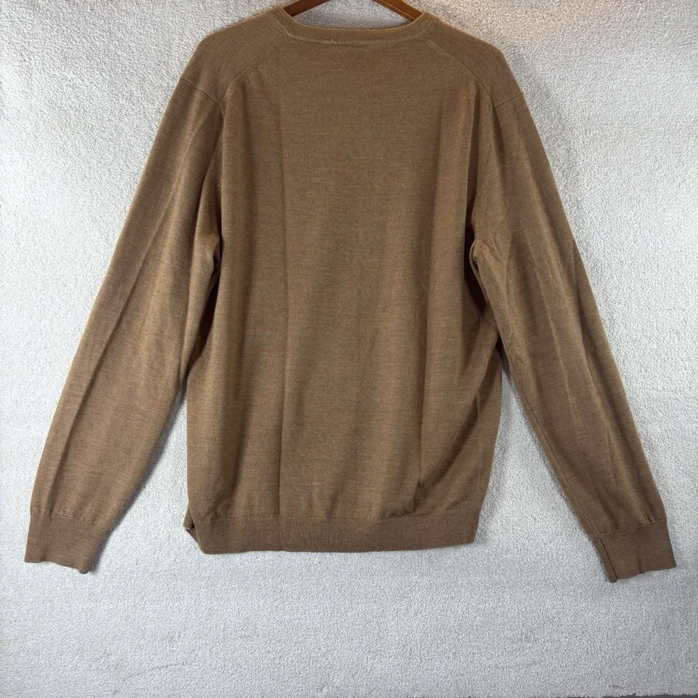 J. CREW 100% Merino‎ Wool V Neck Sweater Tan Men's Size XL Tall Classic Preppy